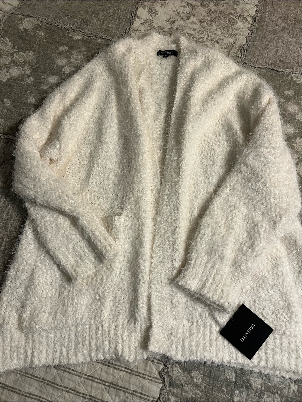 Ellen Tracy Cream Open-Front Cozy Cardigan Sweater